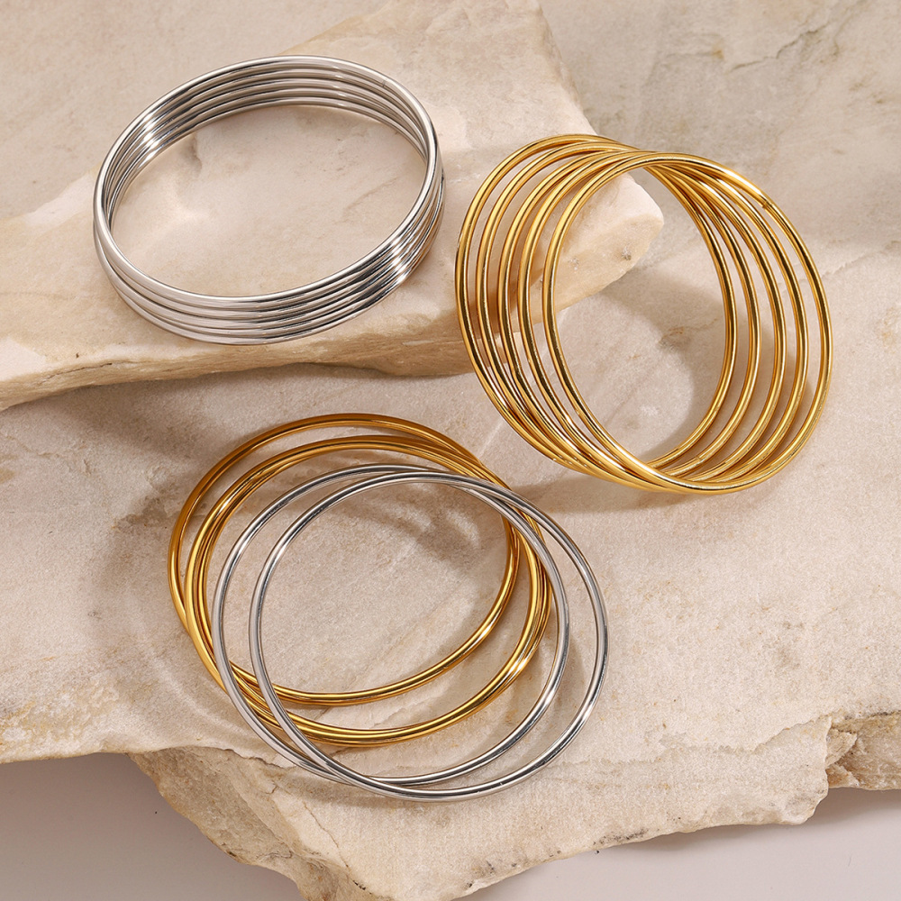 1 Piece Simple Series Simple Annular Stainless Steel Gold Plated Women Bangles h5Picture2