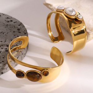 1 Piece Simple Series Elegant Pearl Stainless Steel  Gold Plated Artificial Pearl Women Bangles h5 Picture3