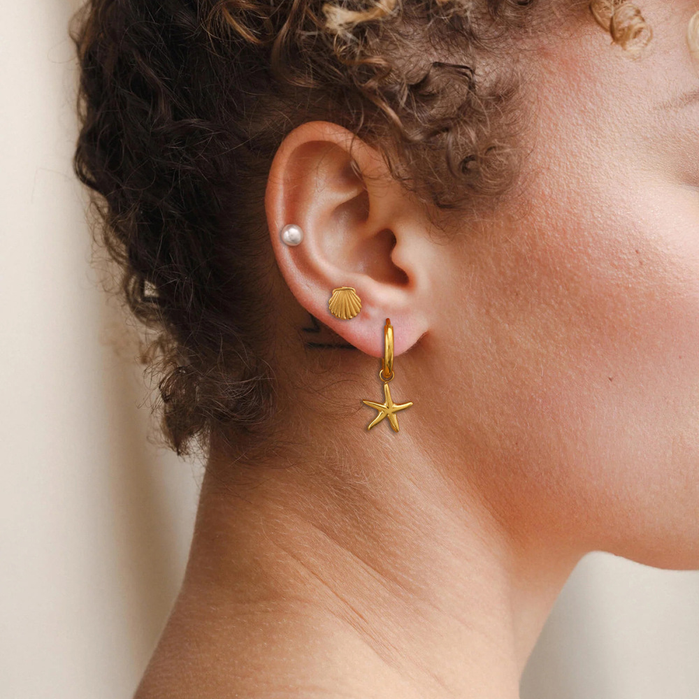 1 Pair Romantic Series Classic Starfish Stainless Steel Gold Plated Artificial Pearl Women Earrings Set h5Picture5