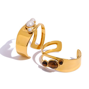 1 Piece Simple Series Elegant Pearl Stainless Steel  Gold Plated Artificial Pearl Women Bangles h5 Picture5