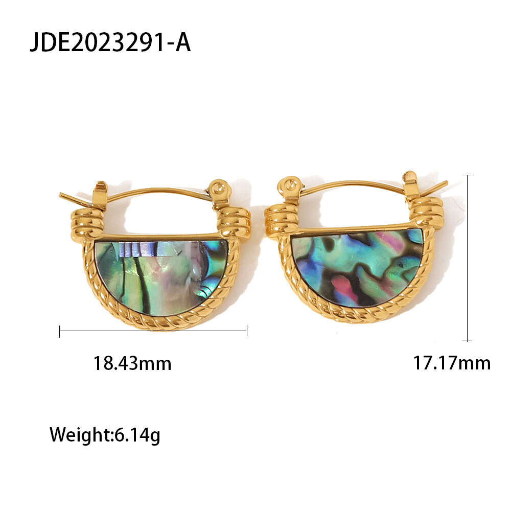 1 Paar Creolen aus der Classic-Serie für Damen, geometrischer Edelstahl, 18 Karat vergoldet, Naturstein h5 Bild2