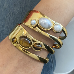 1 Piece Simple Series Elegant Pearl Stainless Steel  Gold Plated Artificial Pearl Women Bangles h5 Picture4