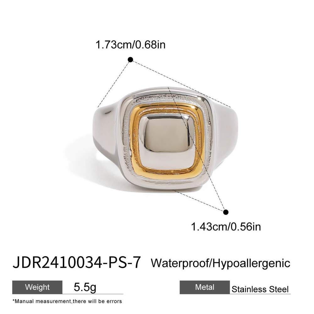 1 pezzo semplice quadrilatero in acciaio inossidabile impermeabile color oro anelli con sigillo da donna h5Immagine2