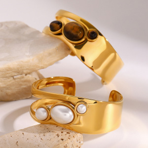 1 Piece Simple Series Elegant Pearl Stainless Steel  Gold Plated Artificial Pearl Women Bangles h5 Picture2