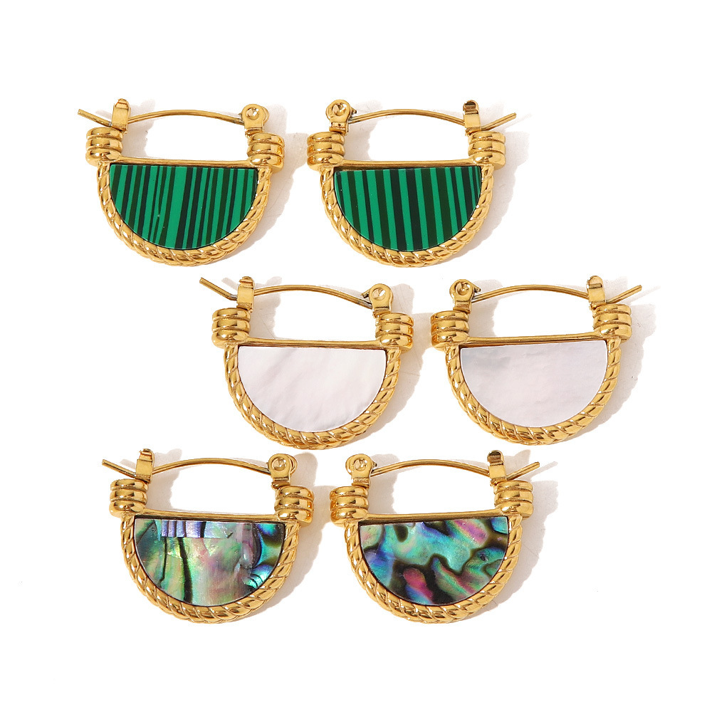 1 Par De Aretes De Aro Geométricos De Acero Inoxidable Con Baño De Oro De 18 Quilates Y Piedra Natural Para Mujer, Serie Clásica, Para Uso Diario. Imagen7