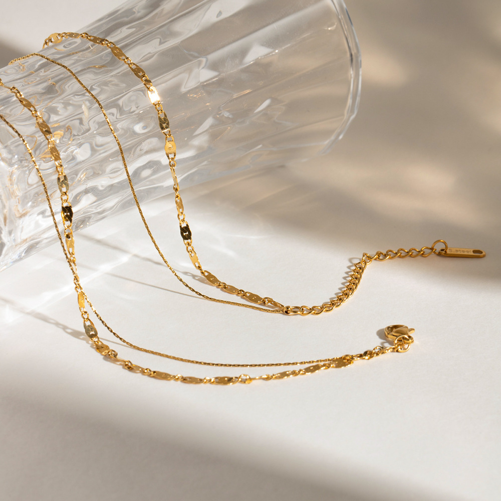1 Piece Simple Series Retro Annular Stainless Steel Gold Plated Women Layered Necklaces Picture3