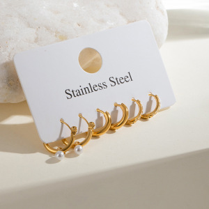 1 Pair Classic Series Elegant Annular Stainless Steel  Gold Plated Rhinestone Women Earrings Set h5 Picture3