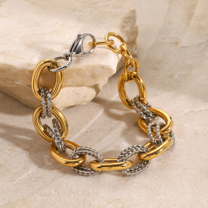 1 Piece Simple Series Daily Annular Stainless Steel  Gold Plated Women Chain Bracelets h5 Picture4