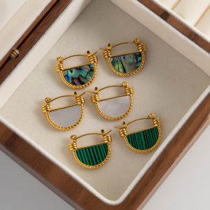 1 Par De Aretes De Aro Geométricos De Acero Inoxidable Con Baño De Oro De 18 Quilates Y Piedra Natural Para Mujer, Serie Clásica, Para Uso Diario. h5 Imagen3