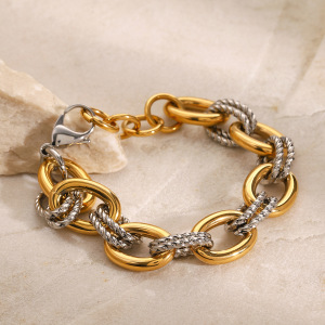 1 Piece Simple Series Daily Annular Stainless Steel  Gold Plated Women Chain Bracelets h5 Picture3