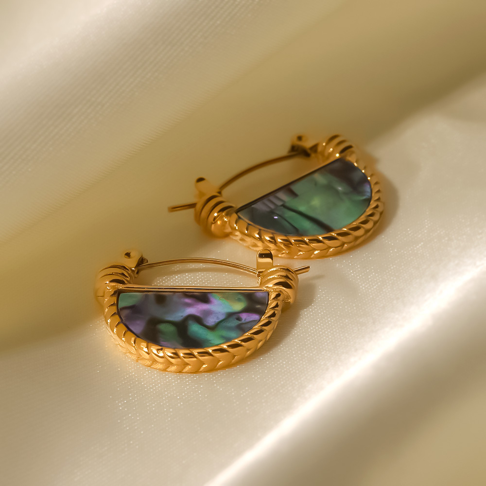 1 Par De Aretes De Aro Geométricos De Acero Inoxidable Con Baño De Oro De 18 Quilates Y Piedra Natural Para Mujer, Serie Clásica, Para Uso Diario. Imagen4