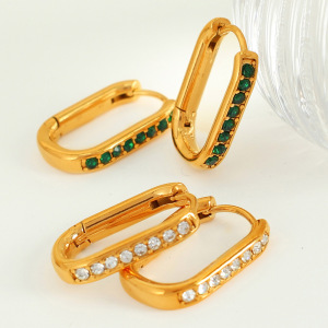 1 Pair Simple Series Classic Geometric Stainless Steel  Gold Plated Zircon Women Hoop Earrings h5 Picture3