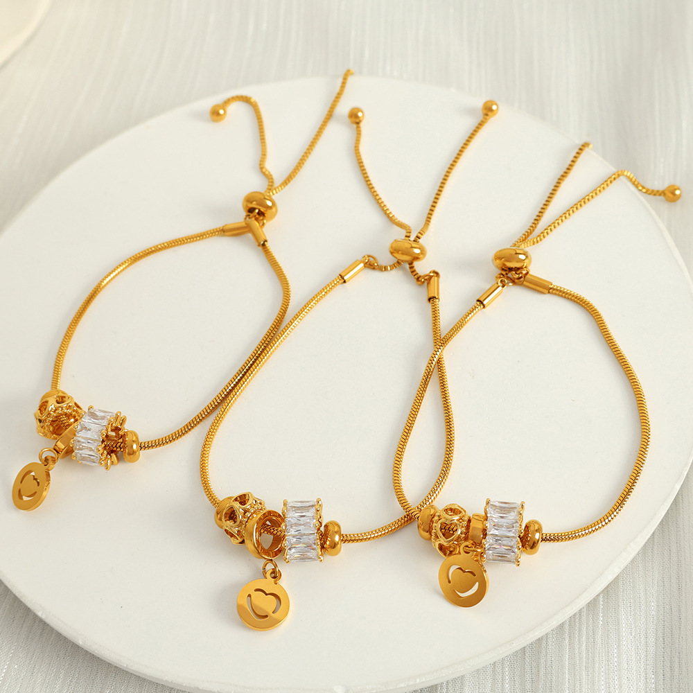 1 Stuk Eenvoudige Serie Casual Hart Roestvrij Staal  Vergulde Zirkoon Dames Bedelarmbanden Afbeelding2