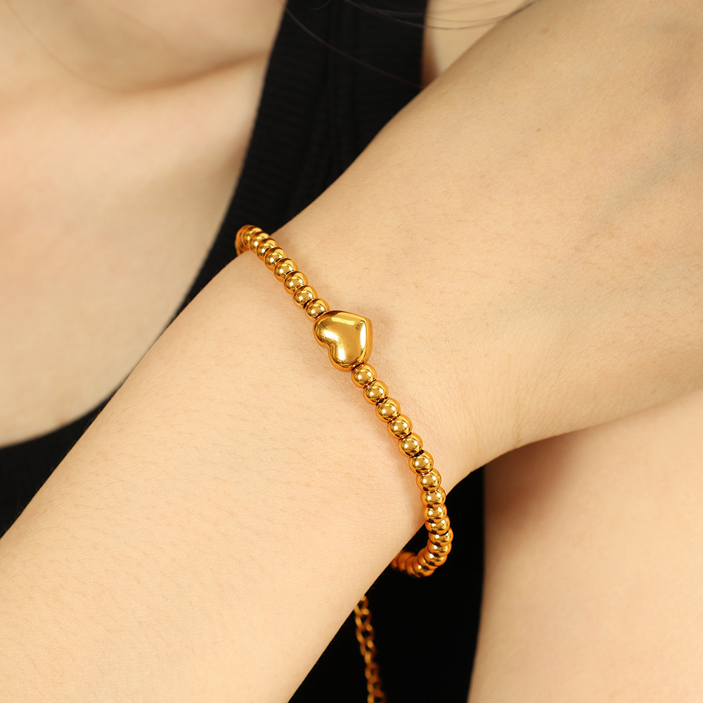1 Piece Simple Series Retro Heart Stainless Steel  Gold Plated Women Beaded Bracelets Picture5