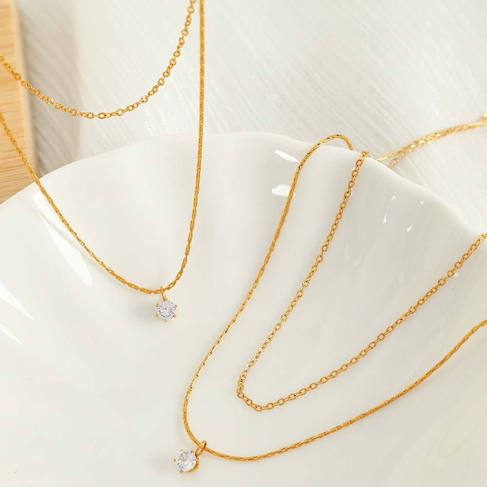 1 Piece Simple Series Simple Geometric Stainless Steel Gold Plated Zircon Women Layered Necklaces h5Picture2