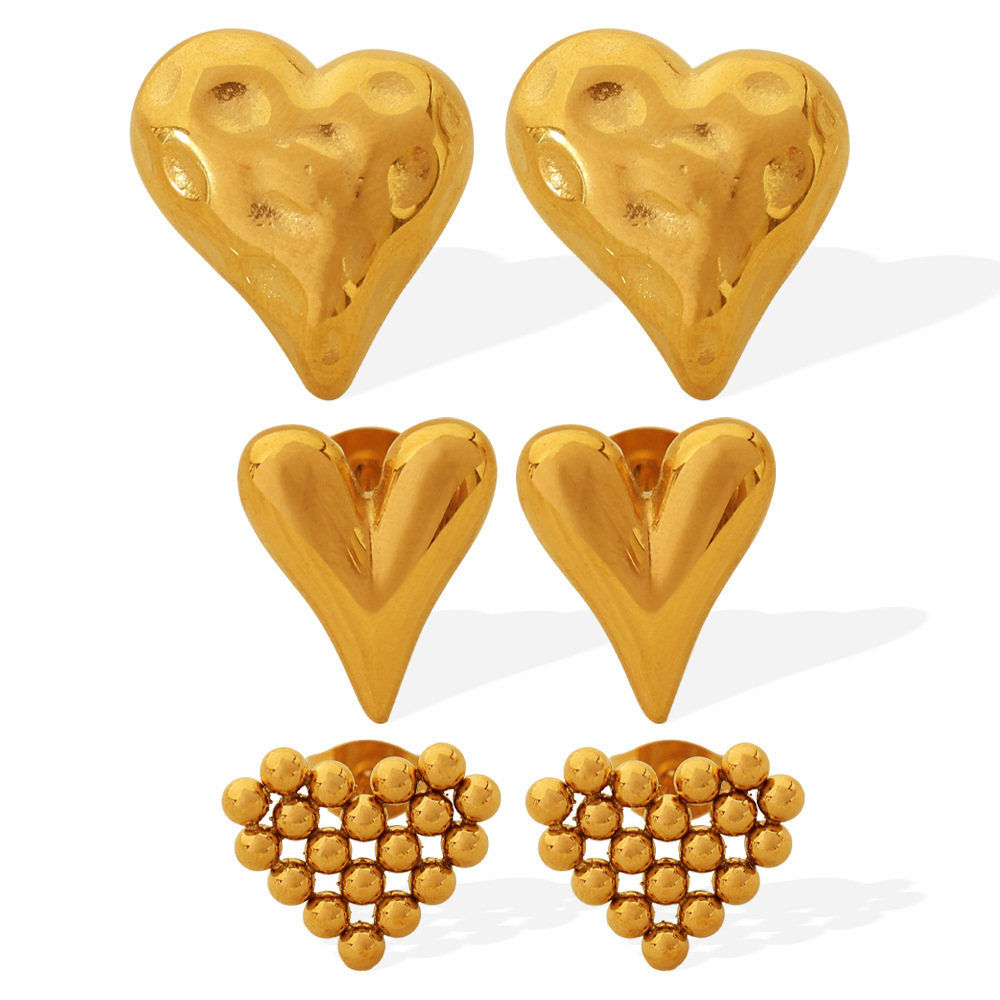 1 Paar Simple Series Simple Heart Roestvrij Staal Vergulde Dames Oorbellen h5Afbeelding2