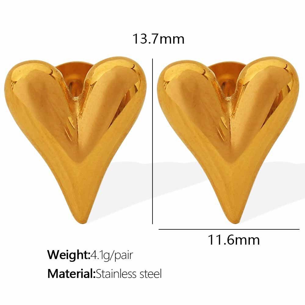 1 par de aretes de botón de acero inoxidable chapados en oro de 18 quilates con forma de corazón para mujer h5Imagen2