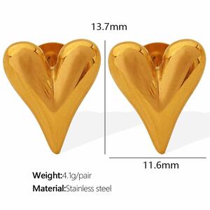 1 par de aretes de botón de acero inoxidable chapados en oro de 18 quilates con forma de corazón para mujer h5 Imagen2