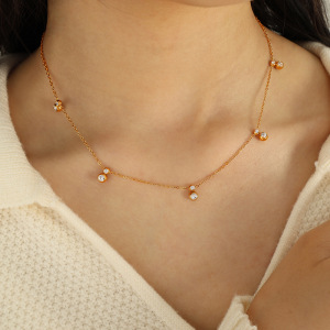 1 Piece Simple Series Simple Geometric Stainless Steel Gold Plated Rhinestone Women Pendant Necklaces h5 Picture3