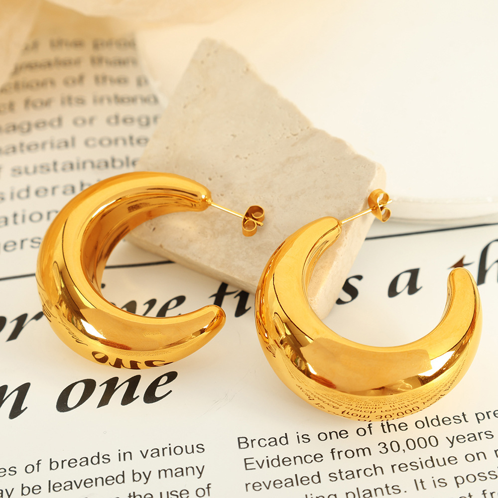 1 Par De Pendientes De Botón Para Mujer, De Acero Inoxidable Chapado En Oro, De Color Sólido, Clásicos, De Serie Simple Imagen2