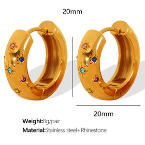 1 pair simple series retro geometric stainless steel gold plated rhinestone women hoop earrings h5 Picture2