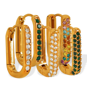 1 Pair Simple Series Classic Geometric Stainless Steel  Gold Plated Zircon Women Hoop Earrings h5 Picture4