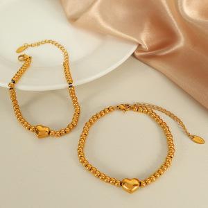 1 Piece Simple Series Retro Heart Stainless Steel  Gold Plated Women Beaded Bracelets h5 Picture4