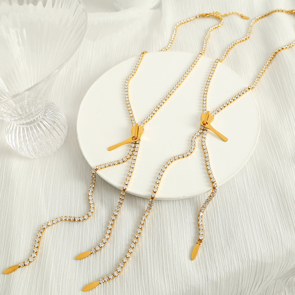 1 Piece Simple Series Simple Tassel Stainless Steel  Gold Plated Zircon Women Chain Necklaces Picture3