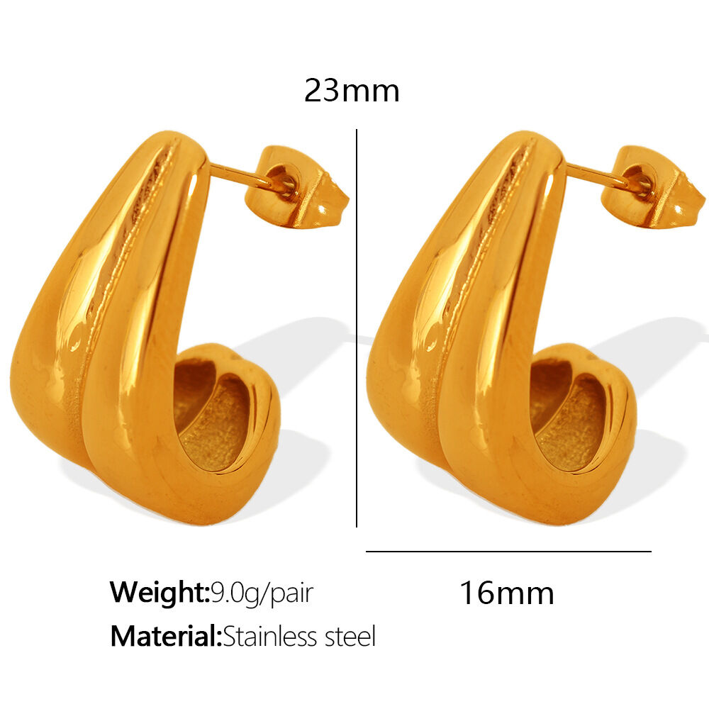 1 paire de boucles d'oreilles puces pour femme, style géométrique simple, en acier inoxydable plaqué or. h5Image2
