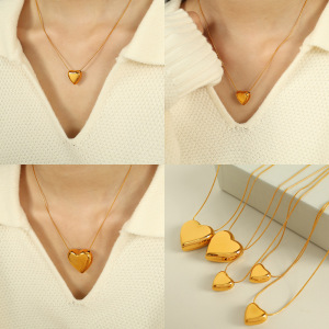 1 Stuk Simple Series Simple Heart Roestvrij Staal  Vergulde Dames Hanger Kettingen h5 Afbeelding3