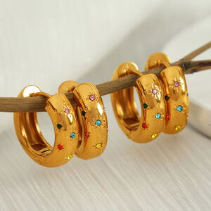 1 pair simple series retro geometric stainless steel gold plated rhinestone women hoop earrings h5