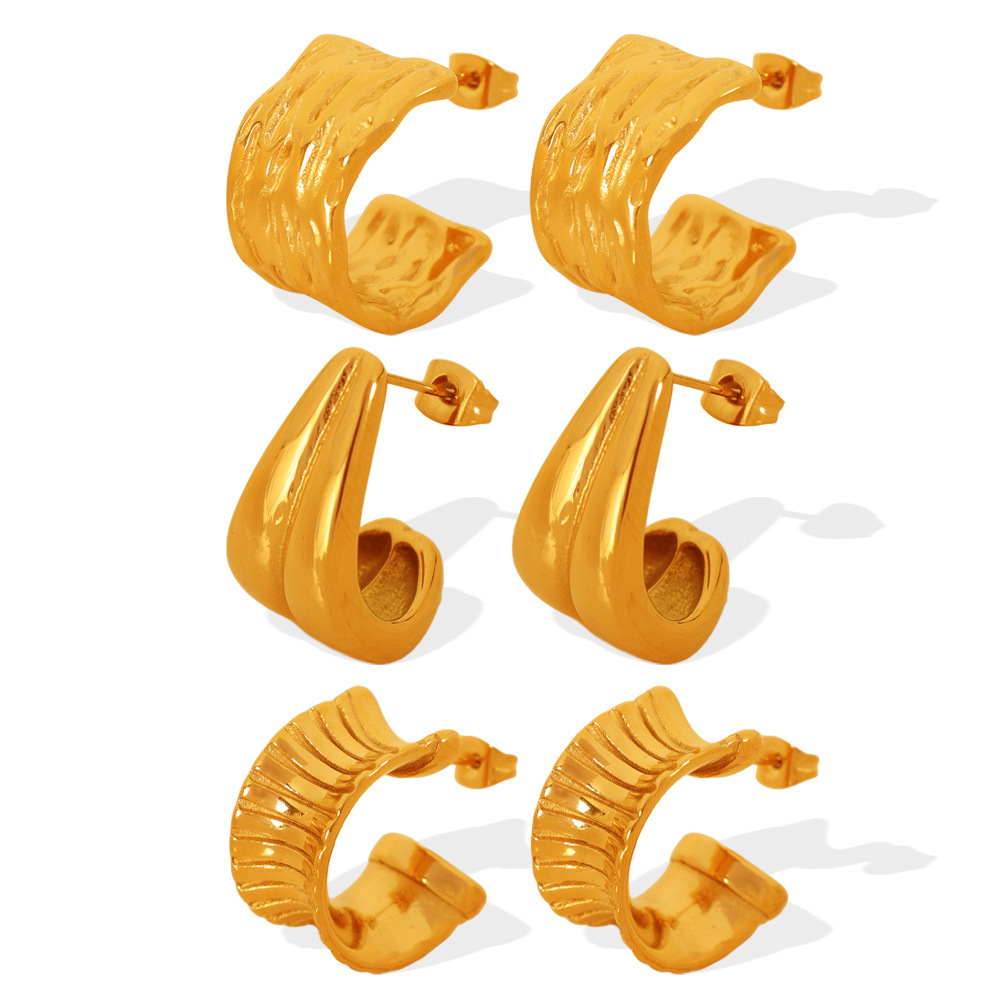 1 Par De Pendientes De Botón De Acero Inoxidable Chapados En Oro Con Diseño Geométrico Simple Para Mujer Imagen2