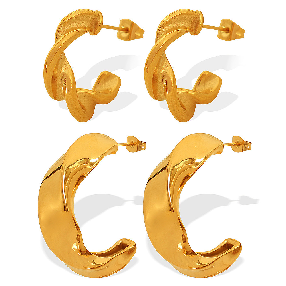 1 Pair Simple Series Classic Geometric Stainless Steel Gold Plated Women Stud Earrings h5Picture2