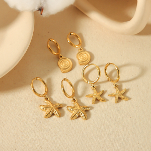 1 Pair Of Creative And Fashionable  Gold-Plated Stainless Steel Starfish Pendant Earrings For Women For Daily Wear h5 Picture4