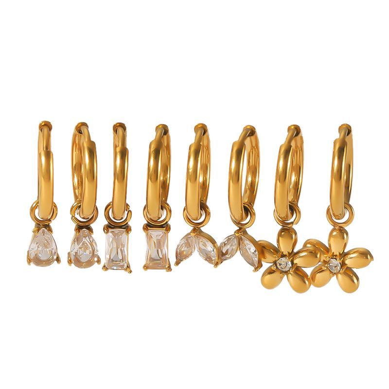 1 Paio Di Orecchini Pendenti Geometrici Rettangolari In Zircone In Acciaio Inossidabile Placcato Oro 18K, Squisiti E Alla Moda, Per Gioielli Da Donna Da Indossare Ogni Giorno h5Immagine3