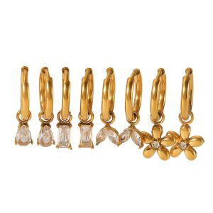 1 Paio Di Orecchini Pendenti Geometrici Rettangolari In Zircone In Acciaio Inossidabile Placcato Oro 18K, Squisiti E Alla Moda, Per Gioielli Da Donna Da Indossare Ogni Giorno h5 Immagine3