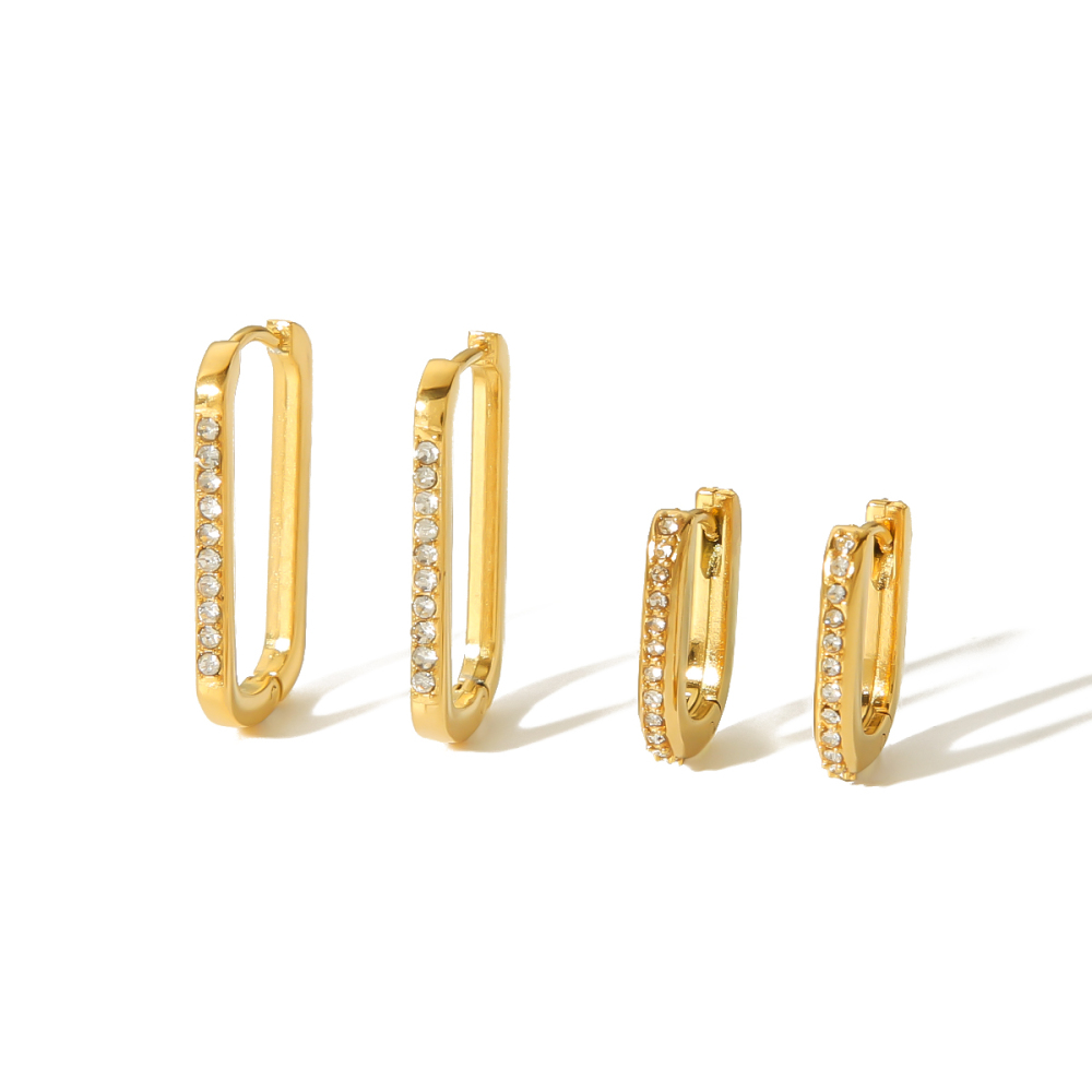 1 Pair Of Simple And Stylish  Gold-Plated Stainless Steel Diamond Rectangular Hoop Earrings For Women's Jewelry For Daily Wear Picture4