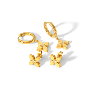 1 Par De Aretes Sencillos Y Elegantes Con Forma De Flor De Diamante Y Puntos De Acero Inoxidable Chapado En Oro De  Para Mujer Para Uso Diario h5 Imagen4