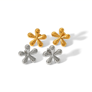 1 Pair Of Simple And Stylish  Gold-Plated Stainless Steel Five-Petal Flower Earrings Suitable For Women's Daily Wear h5 Picture3