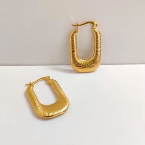 1 Paio Di Orecchini Classici Alla Moda In Acciaio Inossidabile Placcato Oro 18K Con Strisce Di Metallo Impermeabili, Gioielli Da Donna, Da Indossare Ogni Giorno h5 Immagine4