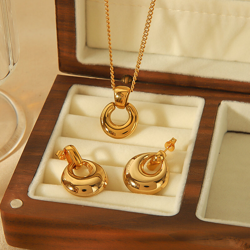 1 paire de boucles d'oreilles pendantes géométriques brillantes en acier inoxydable plaqué or  pour bijoux pour femmes à porter au quotidien Image2
