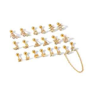 Simple Round Shape Stainless Steel Waterproof Gold Color Women's Studs Earrings h5 Picture4