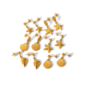 1 Pair Of Stylish Classic  Gold-Plated Stainless Steel Starfish Shell Pendant Earrings For Women's Jewelry For Daily Wear h5 Picture4
