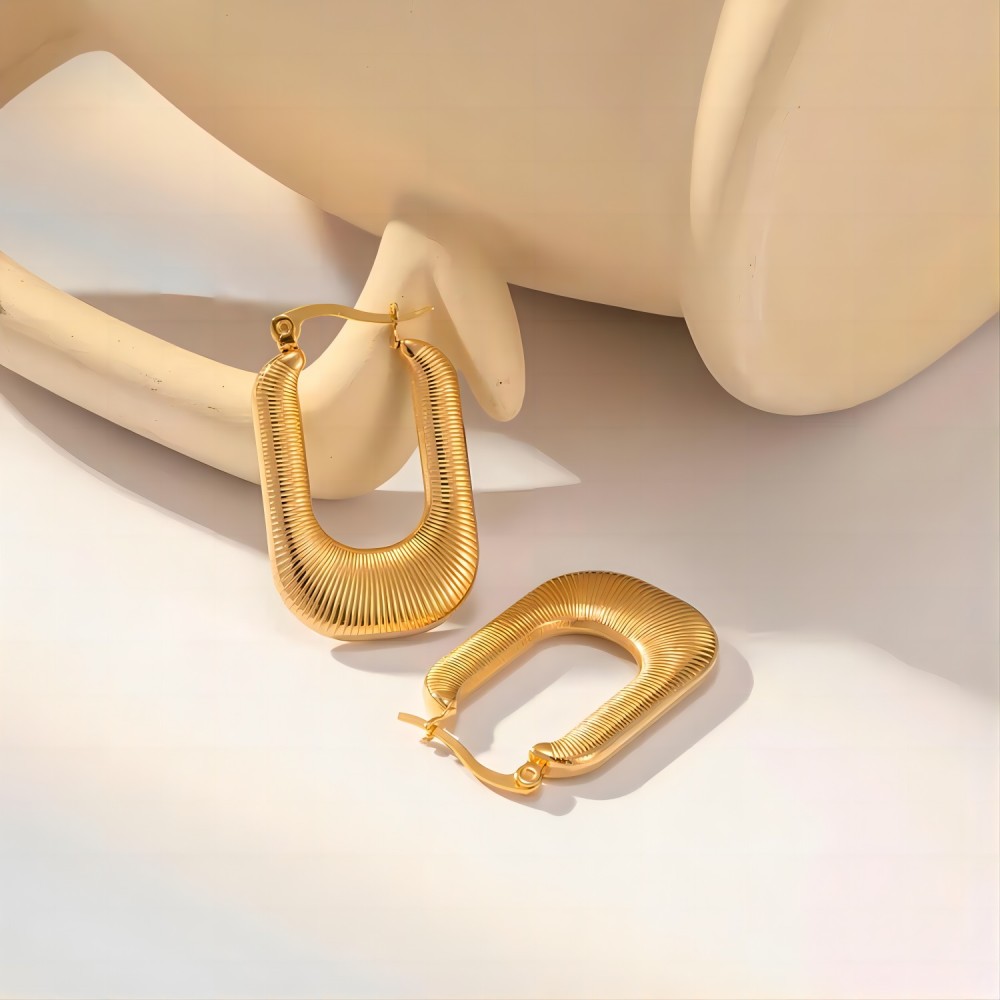 1 Paio Di Orecchini Classici Alla Moda In Acciaio Inossidabile Placcato Oro 18K Con Strisce Di Metallo Impermeabili, Gioielli Da Donna, Da Indossare Ogni Giorno h5Immagine3