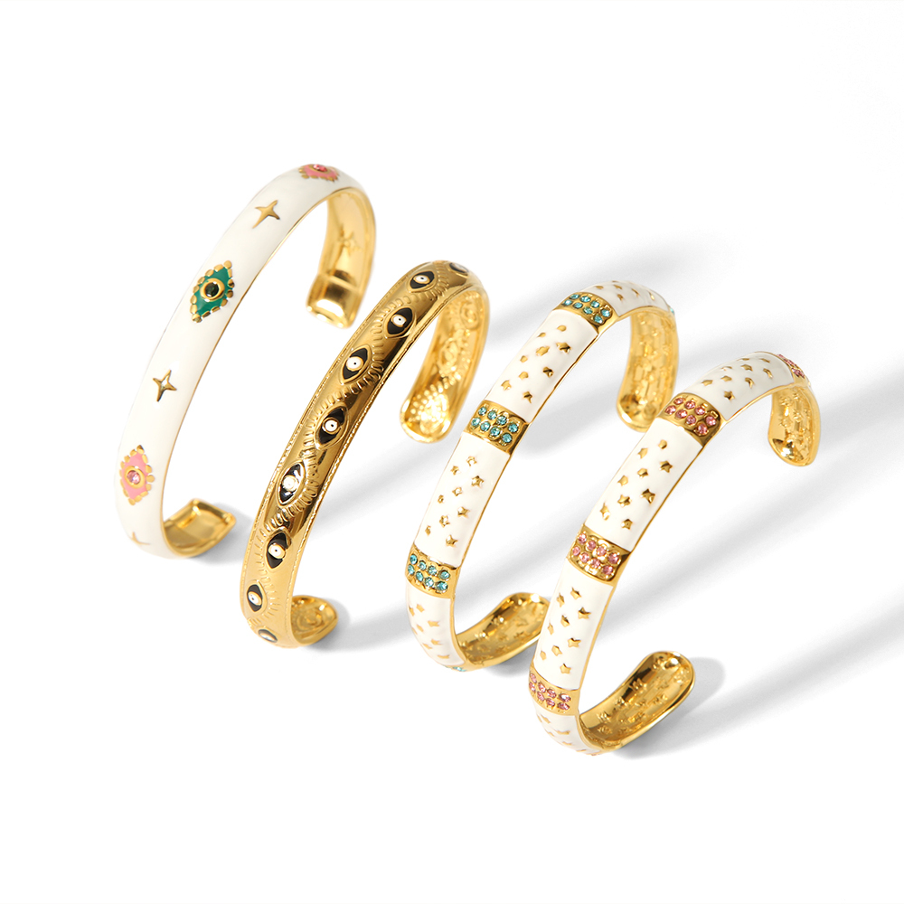 1 Piece Of Elegant And Fashionable  Gold-Plated Stainless Steel Color Drop Oil Inlaid Zircon Open Bracelet For Women's Jewelry For Daily Wear Picture4