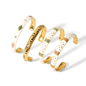 1 Piece Of Elegant And Fashionable  Gold-Plated Stainless Steel Color Drop Oil Inlaid Zircon Open Bracelet For Women's Jewelry For Daily Wear h5 Picture4