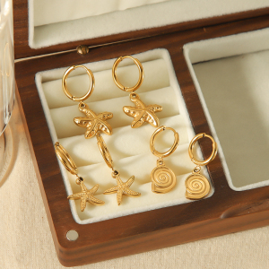 1 Pair Of Creative And Fashionable  Gold-Plated Stainless Steel Starfish Pendant Earrings For Women For Daily Wear h5 Picture3