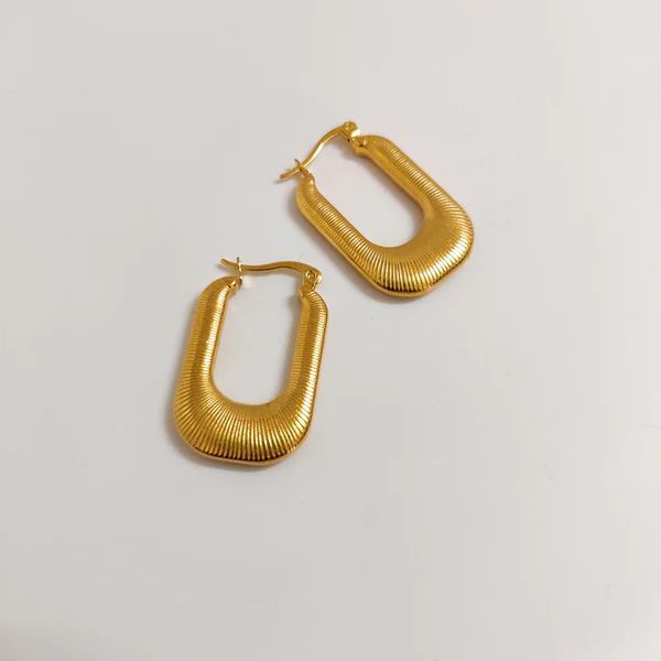 1 Paio Di Orecchini Classici Alla Moda In Acciaio Inossidabile Placcato Oro 18K Con Strisce Di Metallo Impermeabili, Gioielli Da Donna, Da Indossare Ogni Giorno h5Immagine2