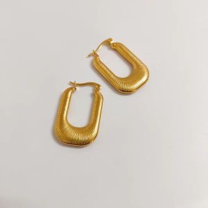 1 Paio Di Orecchini Classici Alla Moda In Acciaio Inossidabile Placcato Oro 18K Con Strisce Di Metallo Impermeabili, Gioielli Da Donna, Da Indossare Ogni Giorno h5 Immagine2