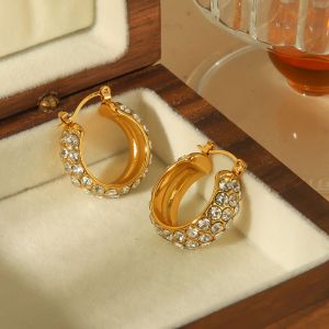 1 Paio Di Orecchini Classici Alla Moda In Acciaio Inossidabile Placcato Oro 18K Con Zirconi Per Gioielli Da Donna Da Indossare Ogni Giorno h5 Immagine2